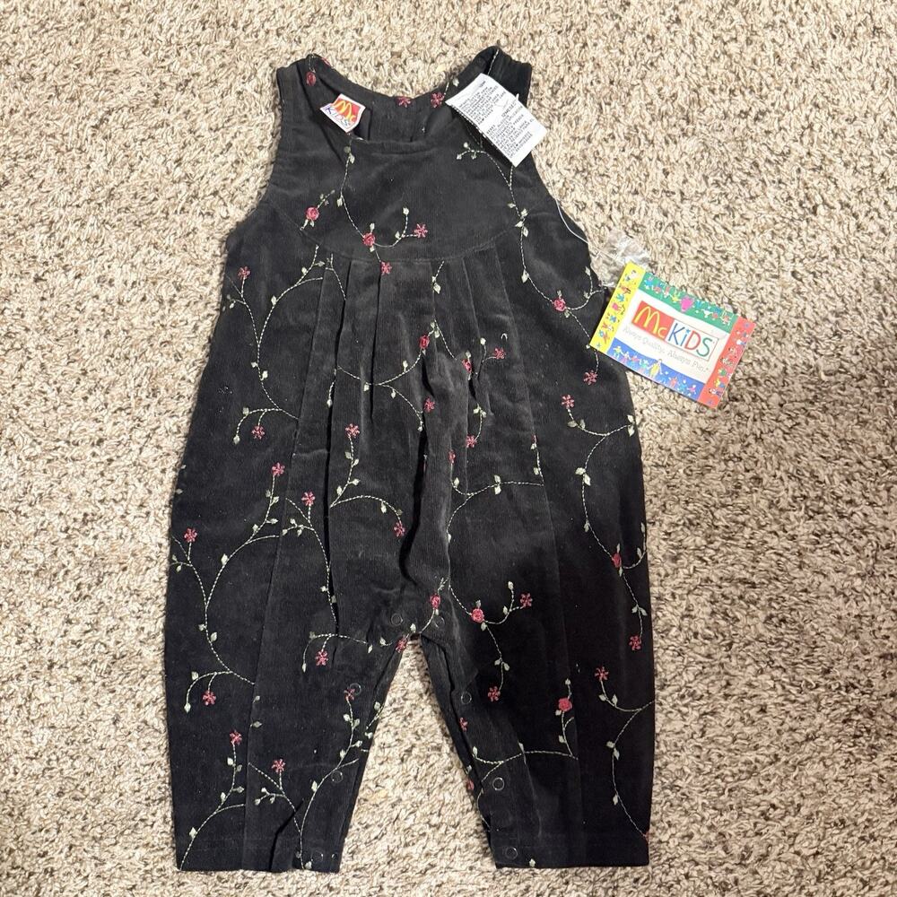 Vintage 1980s McKid Black Jumpsuit With Floral Embroidered New With Tags 12M